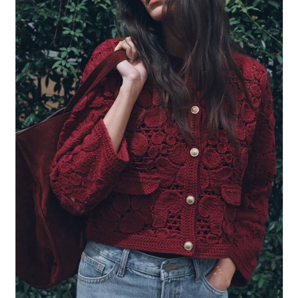 Zara Knit Macrame Crochet Cardigan Sweater